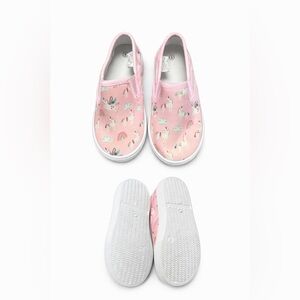 Girls Unicorn Slip On Sneakers Size 8 | Pink Rainbow Shoes